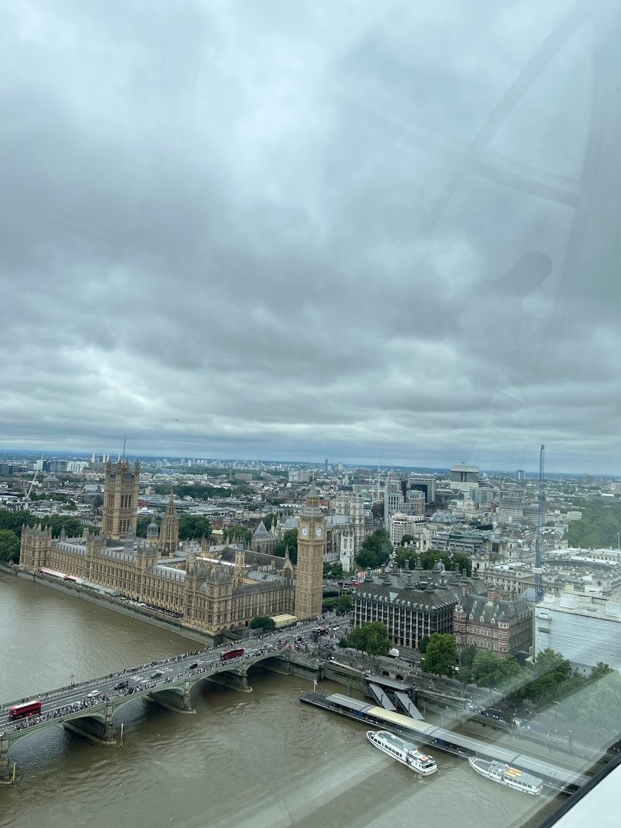 A view of a river and a bridge from a window